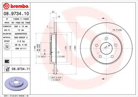 Тормозной диск 08.9734.10 BREMBO