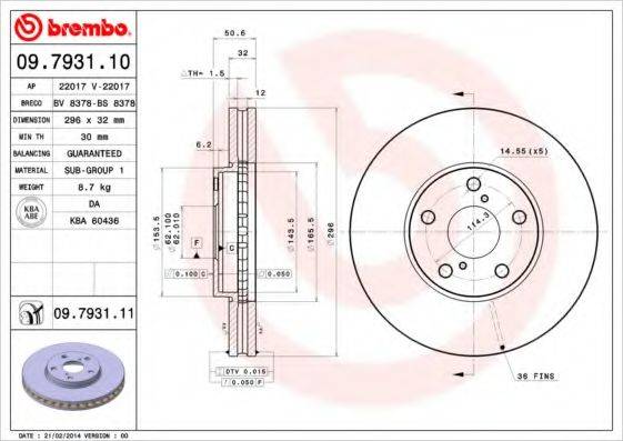 Тормозной диск BS 8378 BRECO