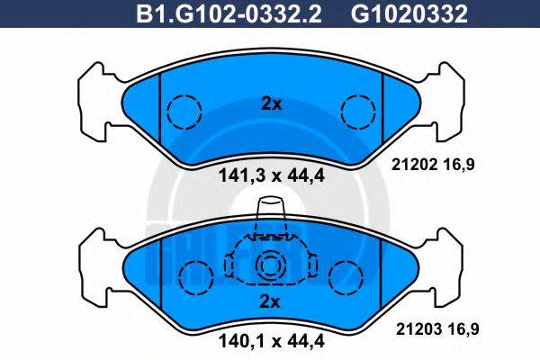 Комплект тормозных колодок, дисковый тормоз B1.G102-0332.2 GALFER