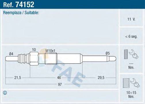 Свеча накаливания 74152 FAE