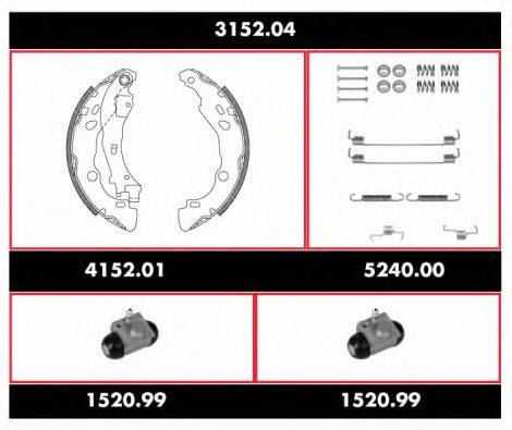 Комплект тормозов, барабанный тормозной механизм 3152.04 REMSA