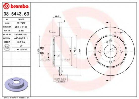 Тормозной диск 08.5443.60 BREMBO