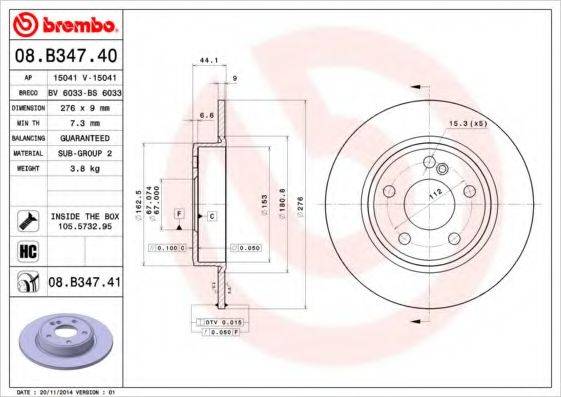 Тормозной диск 08.B347.40 BREMBO