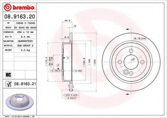 Тормозной диск BV 6040 BRECO