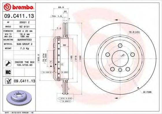 Тормозной диск 09.C411.13 BREMBO