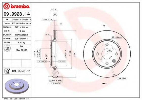 Тормозной диск 09.9928.14 BREMBO