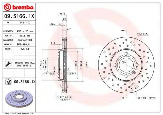 Тормозной диск 09.5166.1X BREMBO