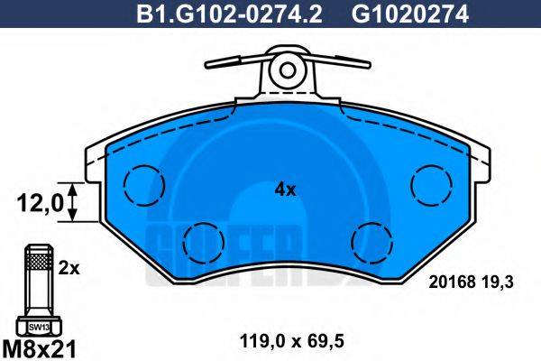 Комплект тормозных колодок, дисковый тормоз B1.G102-0274.2 GALFER