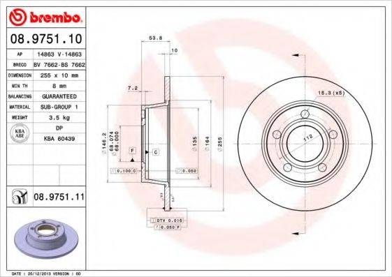 Тормозной диск 08.9751.10 BREMBO