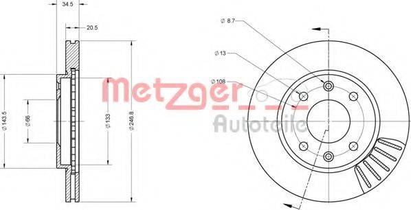 Тормозной диск 6110173 METZGER