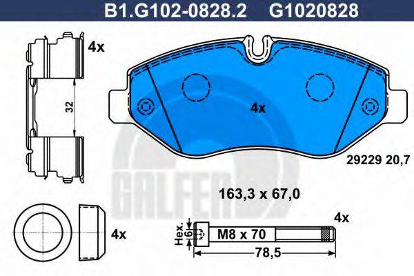 Комплект тормозных колодок, дисковый тормоз B1.G102-0828.2 GALFER