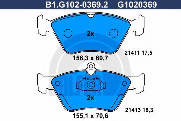 Комплект тормозных колодок, дисковый тормоз B1.G102-0369.2 GALFER