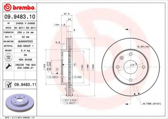 Тормозной диск 09.9483.11 BREMBO