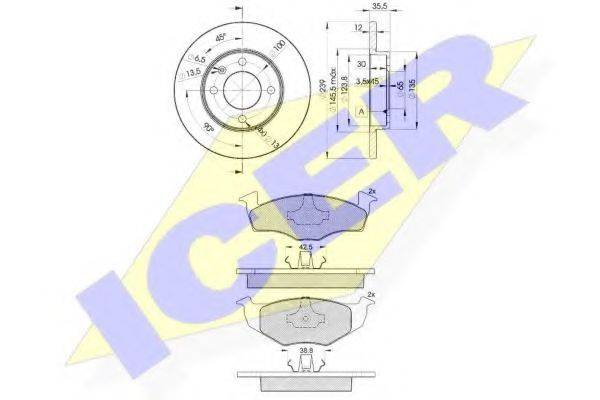 Комплект тормозов, дисковый тормозной механизм 31119-3300 ICER
