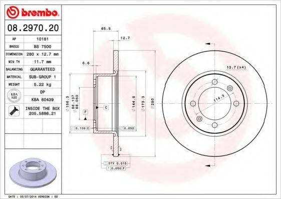 Тормозной диск 08.2970.20 BREMBO