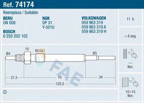 Свеча накаливания 74174 FAE