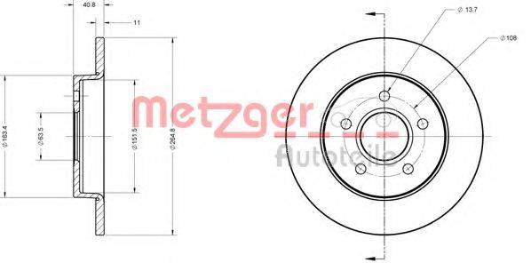 Тормозной диск 6110088 METZGER