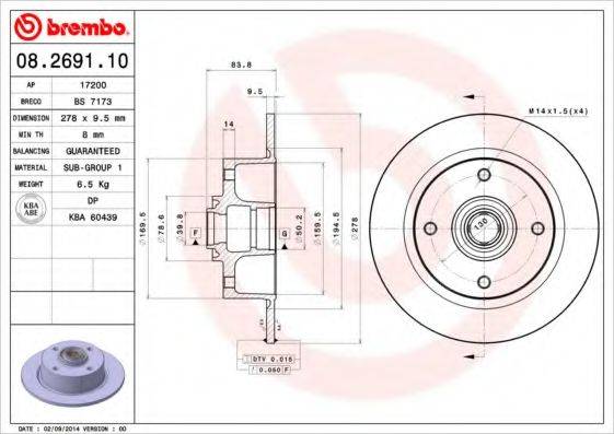 Тормозной диск 08.2691.10 BREMBO