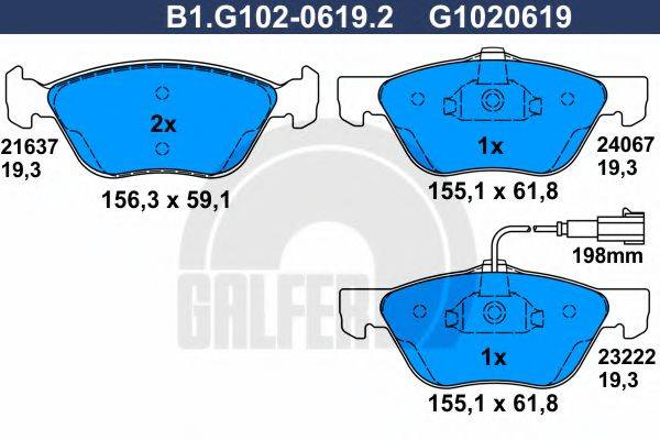 Комплект тормозных колодок, дисковый тормоз B1.G102-0619.2 GALFER