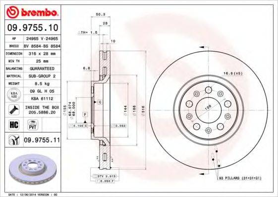 Тормозной диск 09.9755.10 BREMBO