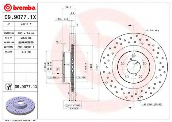 Тормозной диск 09.9077.1X BREMBO