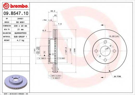 Тормозной диск 09.B547.10 BREMBO