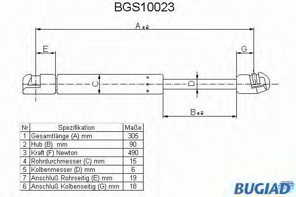 Газовая пружина, крышка багажник BGS10023 BUGIAD