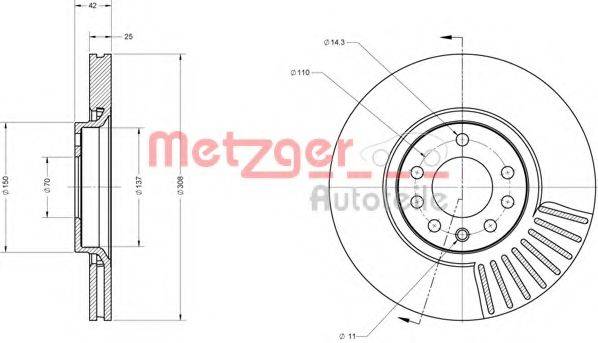 Тормозной диск 6110103 METZGER