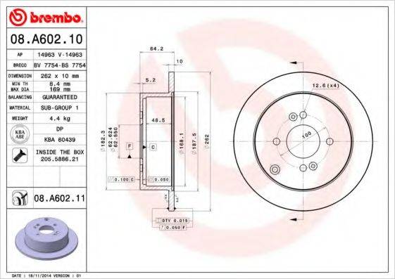 Тормозной диск 08.A602.10 BREMBO