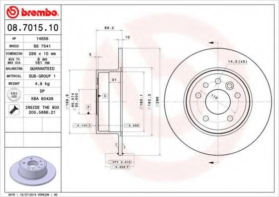 Тормозной диск 08.7015.10 BREMBO