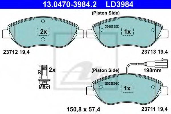 Комплект тормозных колодок, дисковый тормоз 13.0470-3984.2 ATE