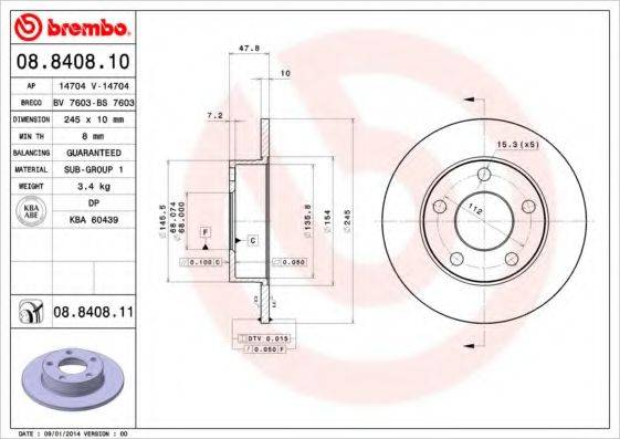 Тормозной диск 08.8408.11 BREMBO