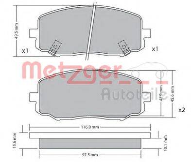 Комплект тормозных колодок, дисковый тормоз 1170588 METZGER