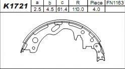 Комлект тормозных накладок K1721 ASIMCO