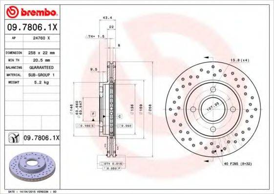 Тормозной диск 09.7806.1X BREMBO