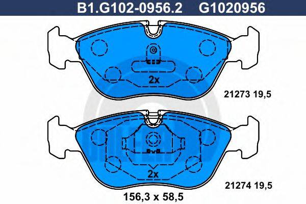 Комплект тормозных колодок, дисковый тормоз B1.G102-0956.2 GALFER