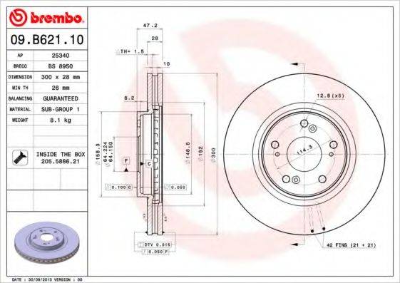 Тормозной диск 09.B621.10 BREMBO