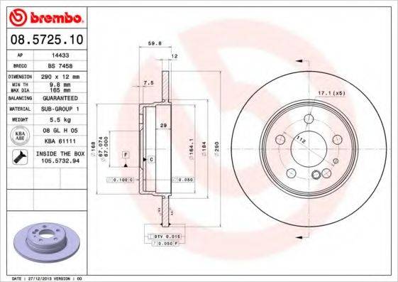 Тормозной диск 08.5725.10 BREMBO