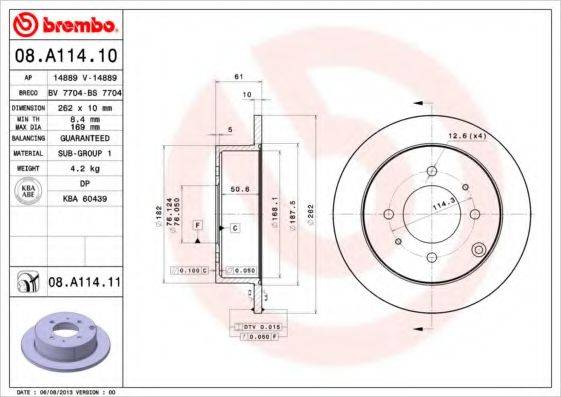 Тормозной диск 08.A114.11 BREMBO