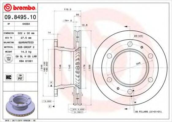 Тормозной диск 09.8495.10 BREMBO