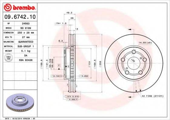 Тормозной диск 09.6742.10 BREMBO