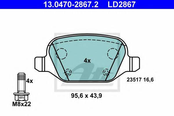Комплект тормозных колодок, дисковый тормоз 13.0470-2867.2 ATE