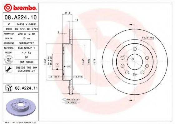 Тормозной диск 08.A224.10 BREMBO