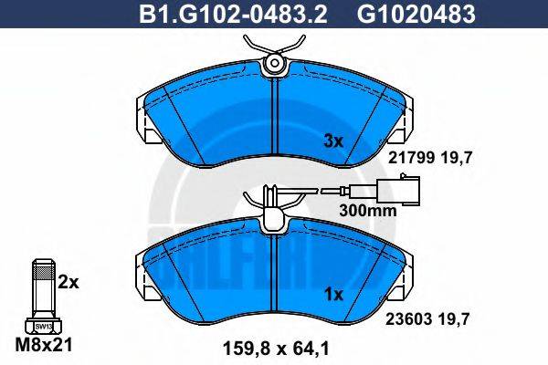 Комплект тормозных колодок, дисковый тормоз B1.G102-0483.2 GALFER