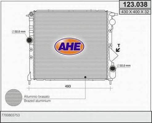 Радиатор, охлаждение двигателя 123.038 AHE