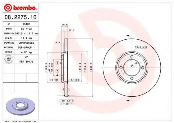 Тормозной диск 08.2275.10 BREMBO