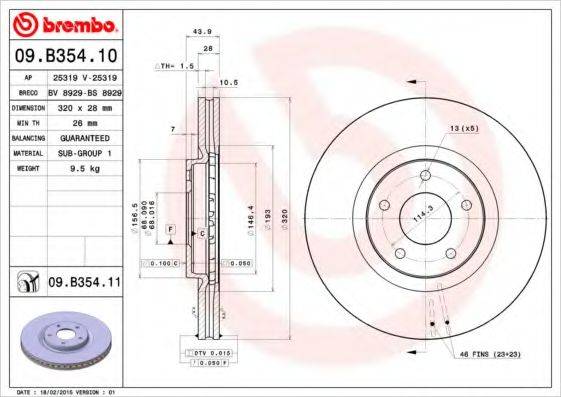 Тормозной диск 09.B354.10 BREMBO