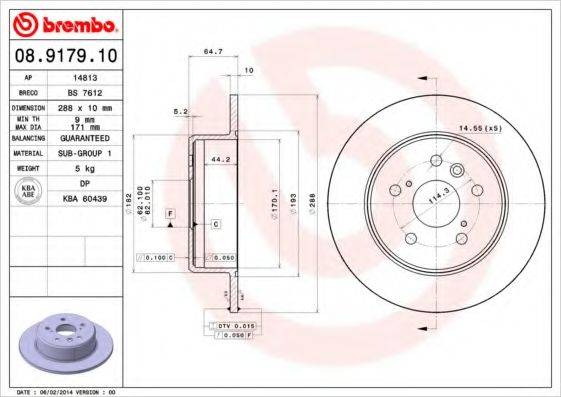 Тормозной диск 08.9179.10 BREMBO