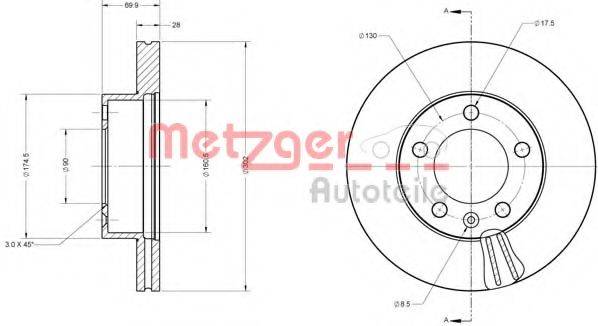 Тормозной диск 6110687 METZGER