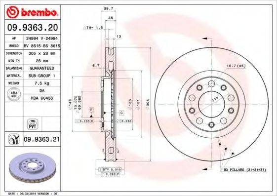 Тормозной диск 09.9363.21 BREMBO